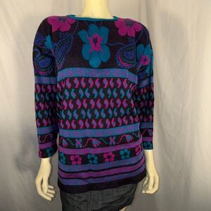 Vintage Cape Cod Sportswear Sweater Women’s XL Black Multicolor Floral Paisley K